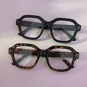 Retro Square Frame Clear Glasses - Black & Tortoiseshell